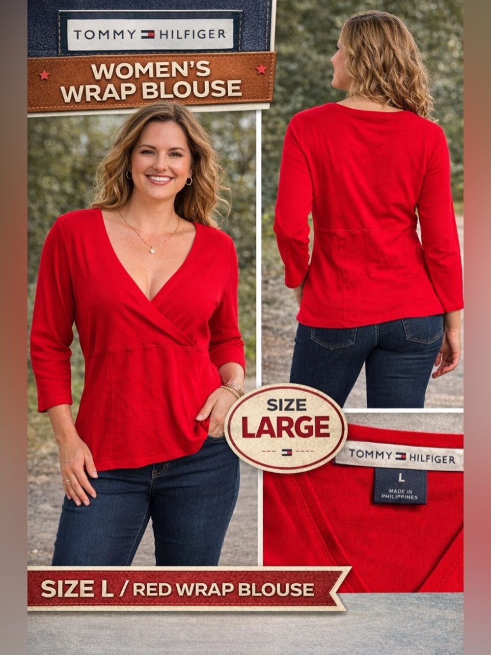 Tommy Hilfiger Red Wrap blouse LARGE